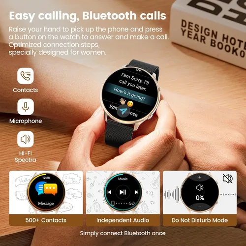 Vista 3 de Relojes inteligentes para mujer con rastreador de ciclo menstrual, reloj inteligente HD de 1.39 pulgadas, monitor de frecuencia cardíaca/sueño