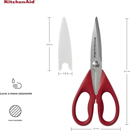Vista 2 de Tijeras de cocina multiusos KitchenAid con funda protectora, tijeras de acero inoxidable duraderas, aptas para lavavajillas, mango de agarre suave