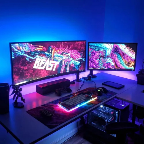 Vista 9 de Retroiluminación de TV, tira de luces LED RGB para computadora PC, 9.8 pies/9.8 ft detrás de TV, sincronización de música y función de temporizador