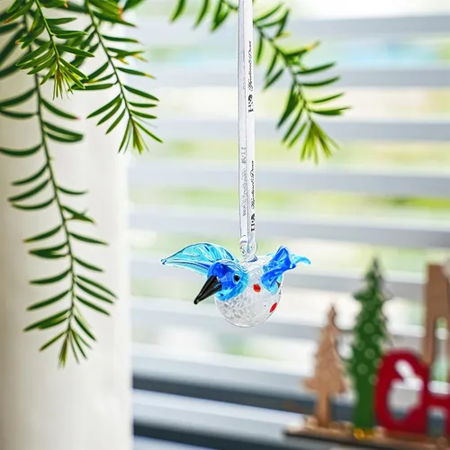 Vista 3 de Adorno de vidrio soplado – colibrí, 3 pulgadas, cristal de arte de pájaro azul, coleccionable, decorativo, colgante, para árbol de Navidad, ventana