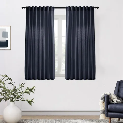 Vista 16 de XTMYI - Cortinas transparentes de 54 pulgadas de largo, juego de 2 paneles para baño, cortinas cortas de lino y algodón con semi privacidad