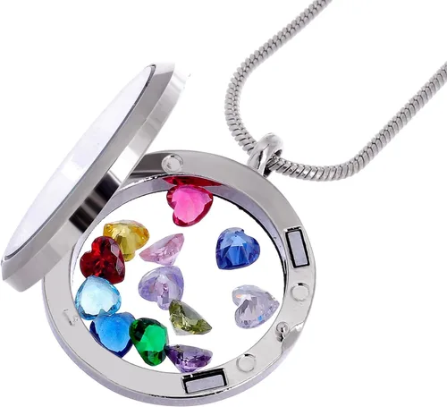 Vista 2 de RUBYCA Living Memory Locket collar 12 piedras natales de cristal flotante