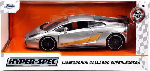 Vista 2 de Jada Toys Hyper-Spec 1:24 Lamborghini Gallardo Superleggera - Coche fundido a presión, color plateado, juguetes para niños y adultos