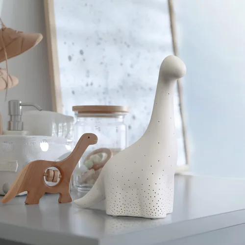 Vista 4 de Simple Designs LT2093-WHT Lámpara de mesa de dinosaurio brontosaurio de porcelana, color blanco