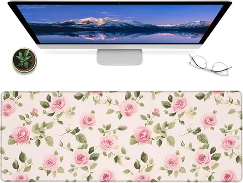 Vista 14 de Alfombrilla de mouse para juegos de margaritas, alfombrilla de escritorio de goma antideslizante de 12 x 31.5 pulgadas con encantador diseño floral
