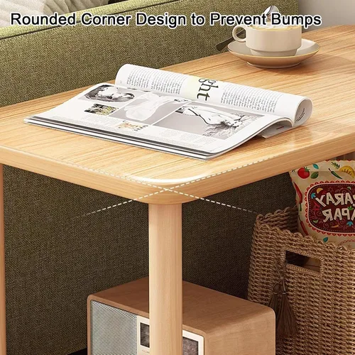 Vista 6 de Mesa auxiliar rectangular de varios tamaños con dos capas, espacio de almacenamiento para sala de estar, dormitorio, fácil montaje