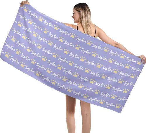 Vista 17 de MyPupSocks Toallas de playa personalizadas para niños y adultos, toalla de piscina con nombre y cara de perro, regalos personalizados con nombre