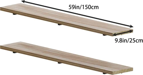 Vista 2 de Estantes largos de pared de 60 pulgadas, estante flotante largo para pared, juego de 2, estantes grandes con soportes de metal, estantería de granja