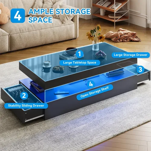 Vista 7 de 2 Piece Modern Table Set Includes 70" Fireplace TV Stand & 47" Coffee Table with Charging Station and USB Ports, for Living Room, Black