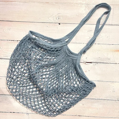 Vista 2 de Bolsa de red de malla con bolsa larga con asa de hombro estirable reutilizable para compras de comestibles, almacenamiento de juguetes de playa