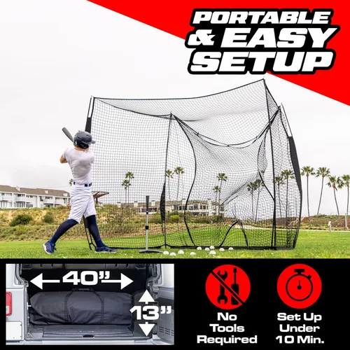 Vista 2 de GoSports Red de práctica portátil con respaldo para béisbol y softbol - Red de 10 x 8 pies para bateo y lanzamiento para patio trasero