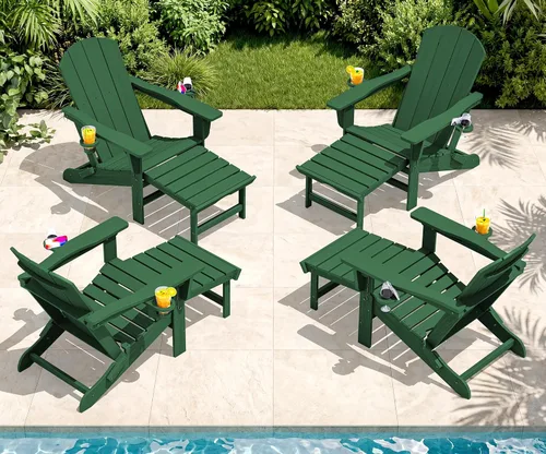 Vista 10 de SERWALL Silla Adirondack ajustable plegable HDPE con reposapiés, Aruba