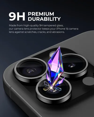 Vista 2 de UARMOR - Protector de lente de cámara para [iPhone 16 Pro y 16 Pro Max] 9H de vidrio templado y cubierta de aluminio, HD transparente, kit de fácil