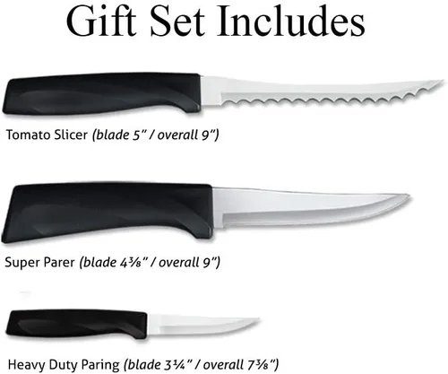 Vista 6 de RADA Cutlery - Juego de 3 piezas de cuchillo de himno, juego de regalo con afilador de borde rápido, asas negras
