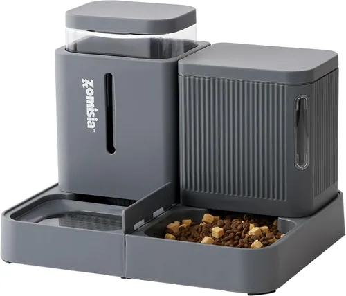 Vista 10 de ZOMISIA Juego de alimentador automático para gatos y dispensador de agua, dispensador de alimentos para gatos por gravedad 2 en 1 con rotación