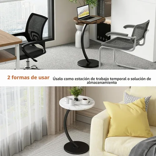 Vista 8 de Mesa auxiliar en forma de C, mesas auxiliares redondas pequeñas con marco de metal para sofá, cama, sofá, bandeja de TV, mesas para sala de estar