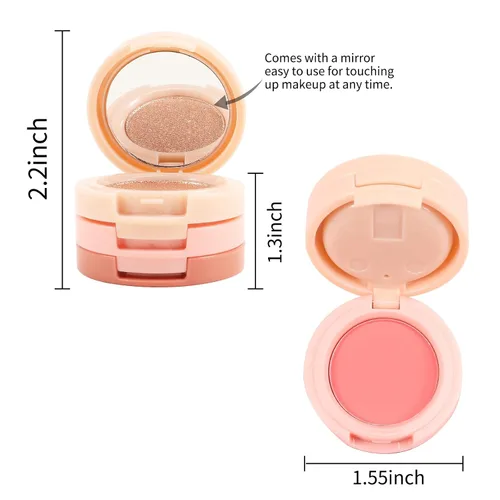 Vista 3 de Boobeen Kit de rubor e iluminador, paleta de polvo prensado de maquillaje 3 en 1, bronceador brillante, rubor mate naranja y rosa, paleta facial