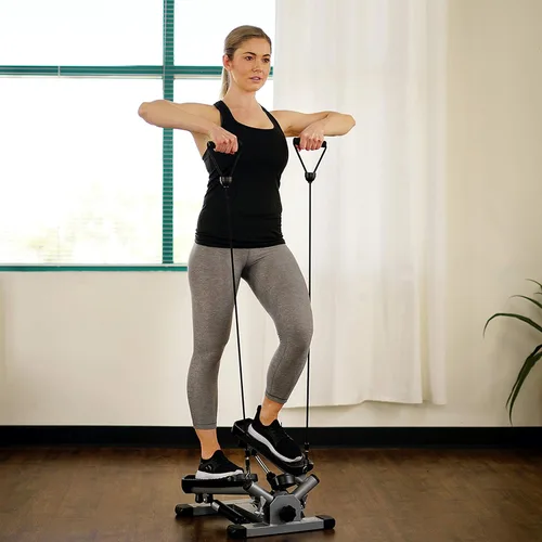 Vista 8 de Sunny Health & Fitness 2-en-1 Premium Power Stepper con capacidad de peso de 181kg y bandas de resistencia, cardio de bajo impacto, ahorro