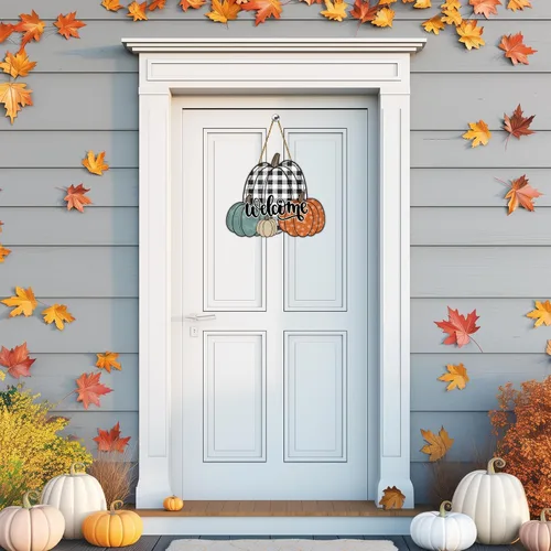 Vista 3 de Decoración de pared de calabaza, decoración de pared de calabaza, decoración de otoño para el hogar, porche, colgador de puerta delantera, letrero