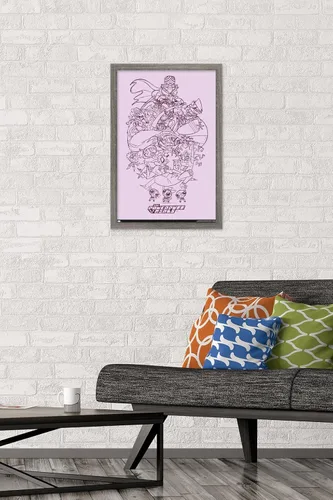 Vista 2 de Trends International Póster de pared de boceto de grupo de chicas superpoderosas, 14.725 x 22.375 pulgadas, versión enmarcada de madera de granero