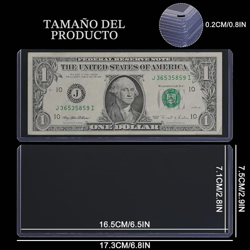 Vista 2 de Uncle Paul PN03L60 - 60 soportes para dinero de papel transparente, 6.8 x 2.9 pulgadas, protector de billetes de PVC transparente, fundas para 60