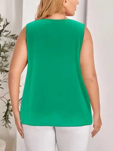 Vista 5 de Camiseta sin mangas de gasa para mujer, talla grande, sin mangas, de doble capa