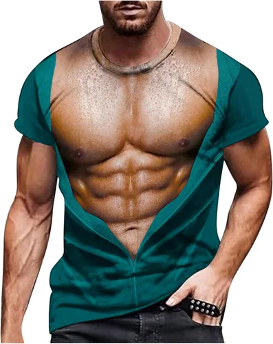 Vista 5 de Camisetas gráficas para hombre, grandes y altas, de manga corta, con estampado muscular, cuello redondo, casual, holgadas, para verano