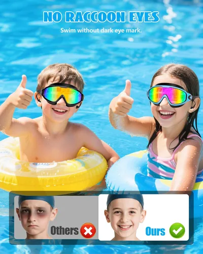 Vista 3 de Aegend Nuevo paquete de 2 gafas de natación de visión amplia para niños, gafas antivaho/anti-UV sin fugas con tapones para los oídos para niños de 3