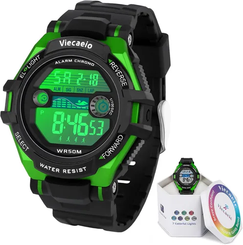 Vista 9 de Kids Digital Watch for Boys Girls, Waterproof LED Colorful Lights Sports Watch Suitable for 5-17 Years Old Teenagers (with Gift Box)