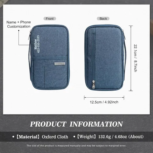 Vista 3 de Gemszoo Cartera personalizada para pasaporte de viaje con nombre, organizador de documentos personalizado para pasaporte, bolsa de mano, tarjetas