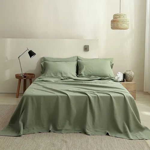 Vista 17 de Simple&Opulence Juego de sábanas de 100 % lino tamaño Twin, 3 piezas de lino francés natural, juego de ropa de cama transpirable, suave y duradero