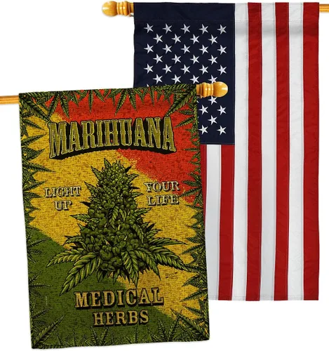 Vista 12 de Marihuana Burlap House Flags 2 pcs Pack Novelty Trendy Popular New Trend Interesting Exciting Small Decorative Gift Yard Banner Double-Sided Made In
