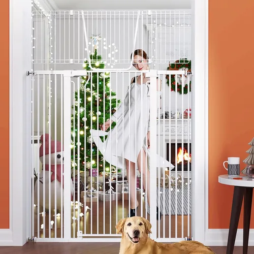 Vista 9 de Jiprlak51 Puerta para gatos extra alta para puerta – Puerta para mascotas extra ancha de 28.5"-48.7" con puerta ajustable para gatos, cierre Negro