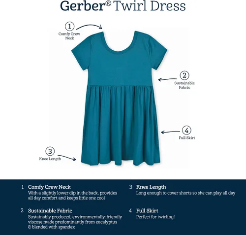 Vista 6 de Gerber Vestido de manga corta suave para bebé niña de talla única, con viscosa hecho de eucalipto