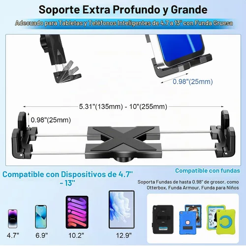 Vista 6 de Soporte para tablet de automóvil para camión, iPad con soporte de brazo ajustable de 15 pulgadas para tablet iPhone 4.7-13 pulgadas, iPad Pro Air