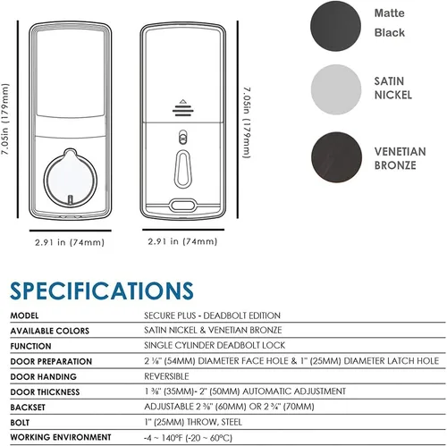 Vista 8 de Lockly Secure Plus - Cerradura de puerta inteligente, entrada sin llave con huella digital y tarjeta RFID, teclado PIN Genie, control