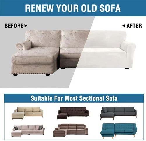 Vista 4 de Fundas de sofá modulares en forma de L, 2 fundas de terciopelo grueso antideslizantes para sillón de 3 + 3 plazas, protector de muebles para sala