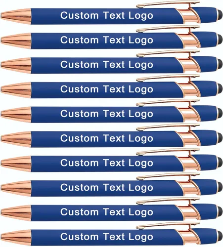 Vista 11 de Bolígrafos personalizados con lápiz capacitivo, negro, 10 unidades Custom Name Logo, Black/Blue ink Option, Bulk Engraved, for Church, Wedding