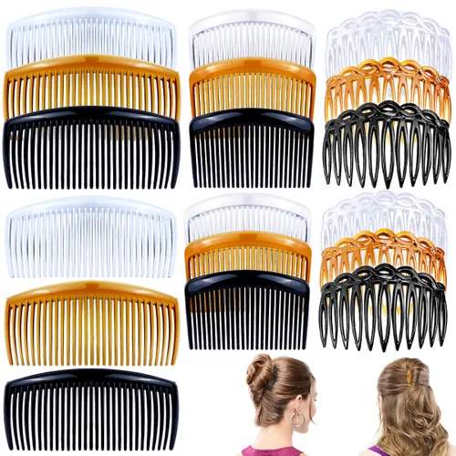 Vista 9 de Juego de 18 peines para el cabello torcido para niñas y mujeres, pinzas de plástico para el cabello con 9/11/25 dientes para múltiples peinados