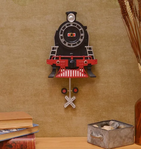 Vista 2 de Mark Feldstein & Associates Reloj de pared con péndulo de tren de motor de vapor vintage de resina, 13 pulgadas