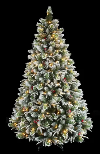 Vista 3 de Árbol de Navidad de pino flocado súper doble preiluminado con luces LED que cambian de color (5 pies preiluminado)