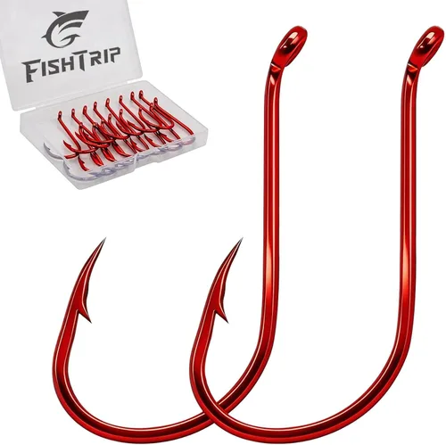 Vista 9 de FishTrip Paquete de 50/100/120/210 anzuelos de pesca de pulpo, ganchos circulares de pico compensado para anzuelos de agua salada y agua dulce