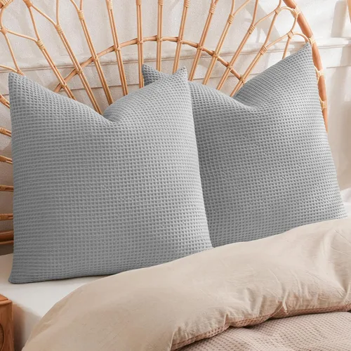 Vista 15 de PHF Funda de almohada 100% algodón con tejido de gofre, 22 x 22 pulgadas, sin relleno, paquete de 2 elegantes fundas de almohada cuadradas