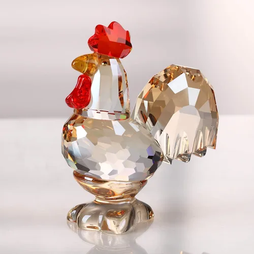 Vista 2 de Figura decorativa coleccionable de animales de gallo de cristal, decoración del hogar (dorado)