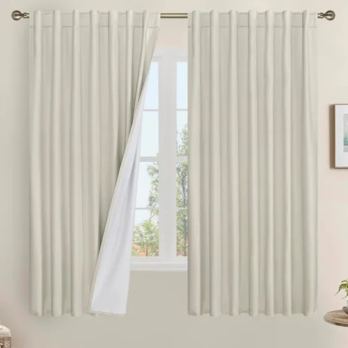 Vista 170 de LAMIT Cortinas opacas cortas de lino de 30 pulgadas para ventanas de cocina sobre el fregadero, cortinas de café texturizadas de lino marfil