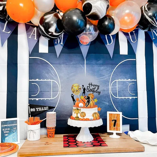 Vista 7 de 29 adornos de baloncesto para tartas de baloncesto con bolas doradas de estrella para cumpleaños de hombres