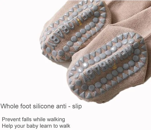 Vista 3 de Calcetines altos hasta la rodilla para niños pequeños, para niña y niño, antideslizantes con agarres, calcetines antideslizantes, calcetines