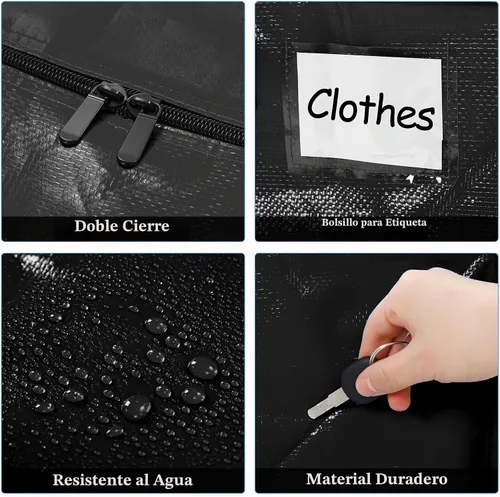 Vista 4 de 4 Piezas Bolsas de Mudanza Grandes con Cremallera y Asas Bolsas de Lona Tipo Duffle Plegables de Almacenamiento Extra Resistentes Extra Grandes Negro
