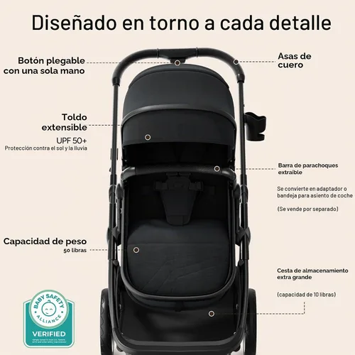 Vista 3 de Mompush Wiz - Cochecito reversible 2 en 1, plegable con una sola mano Negro