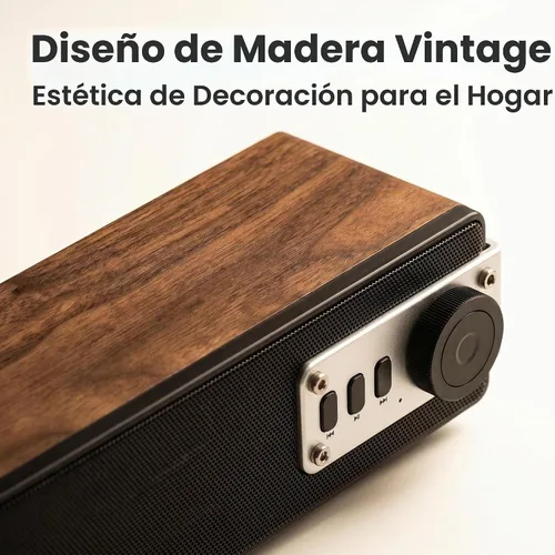 Vista 5 de Altavoz Bluetooth de madera retro con ruido blanco, sonido estéreo de 10 W RMS altavoz de audio para el hogar, BT5.3/TF/USB/FM/AUX, altavoz
